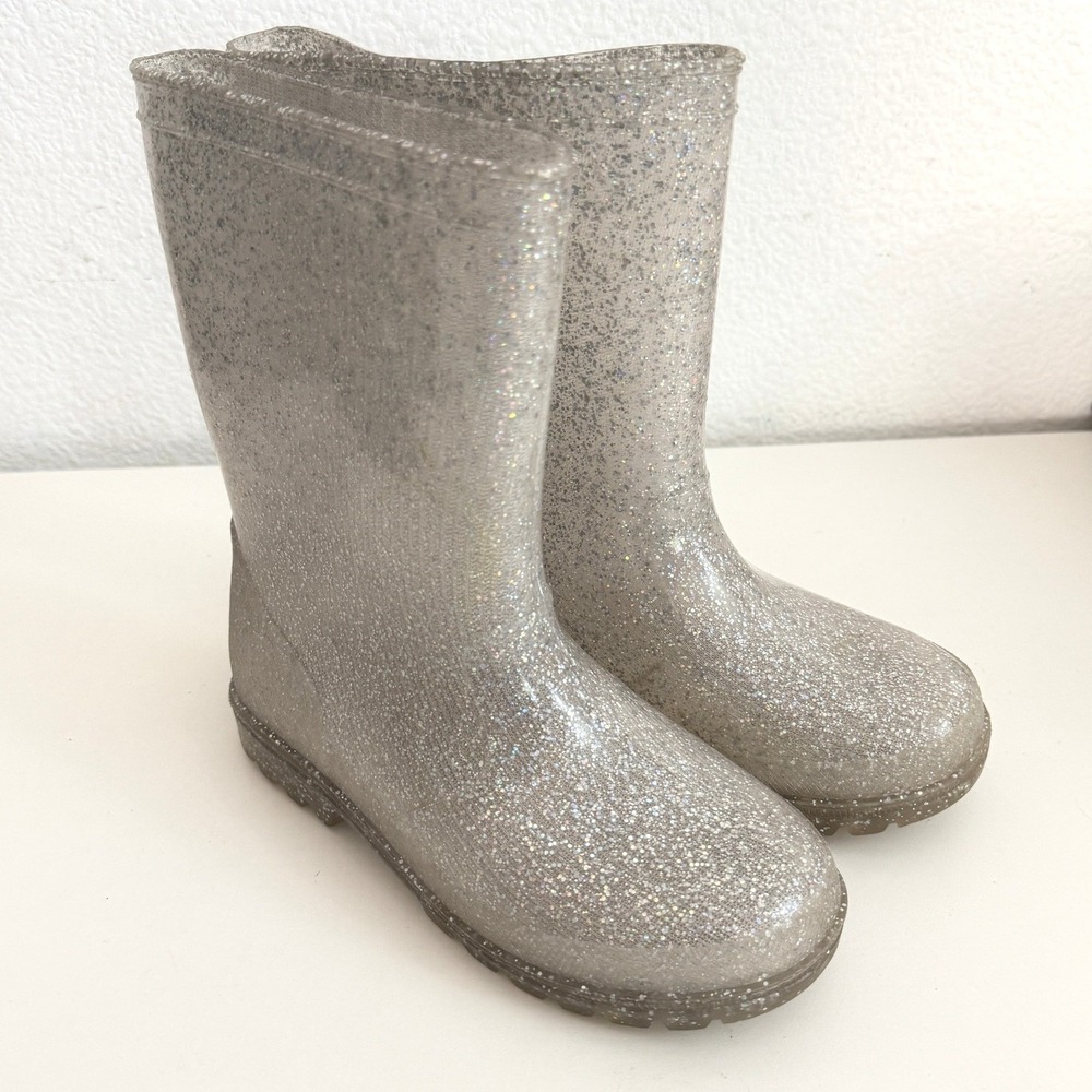 Olive & Edie Girls Silver Glitter Rain Boots Waterproof Jelly Boots Size 1